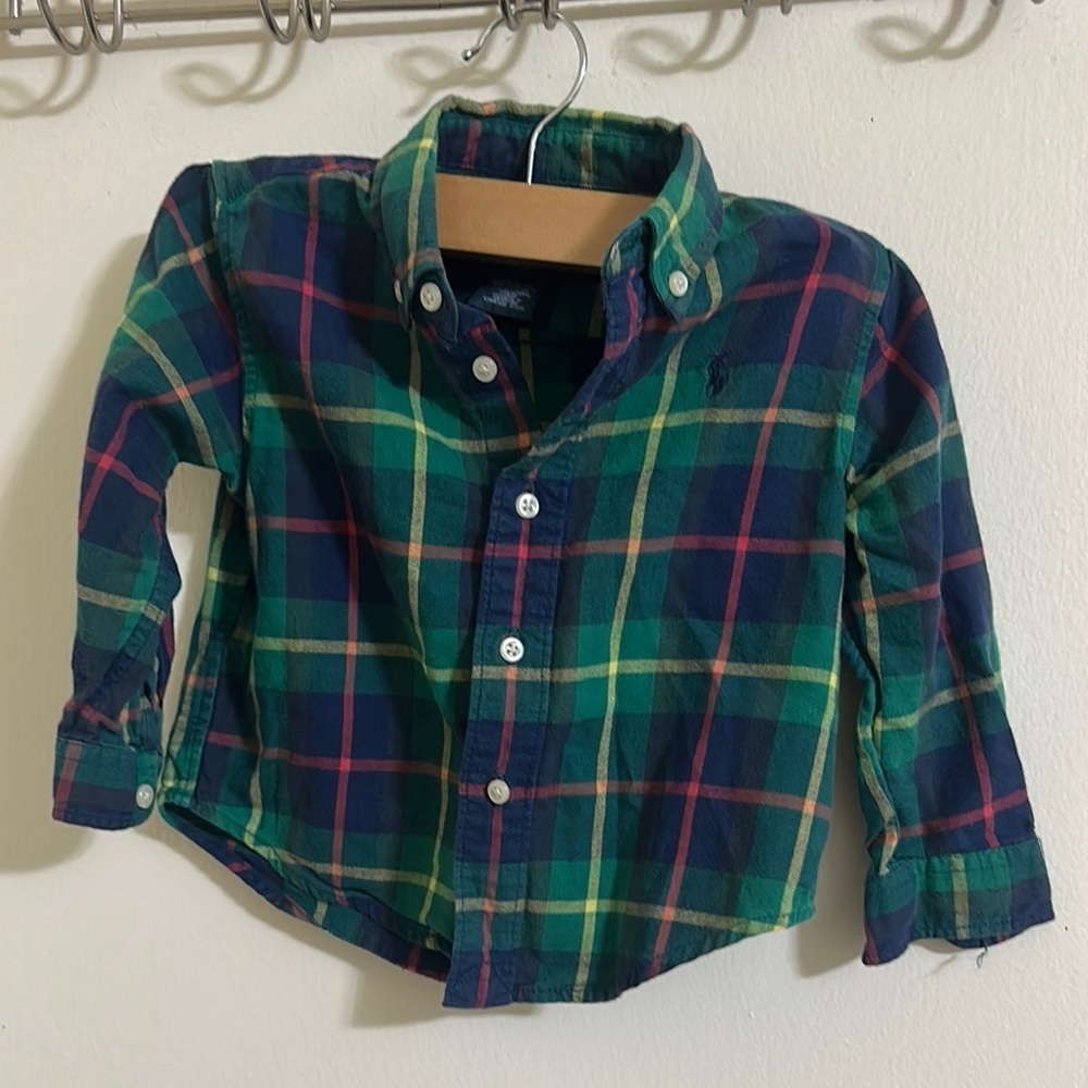 EUC Ralph Lauren Plaid Long Sleeve Button Down Shirt 18 mths